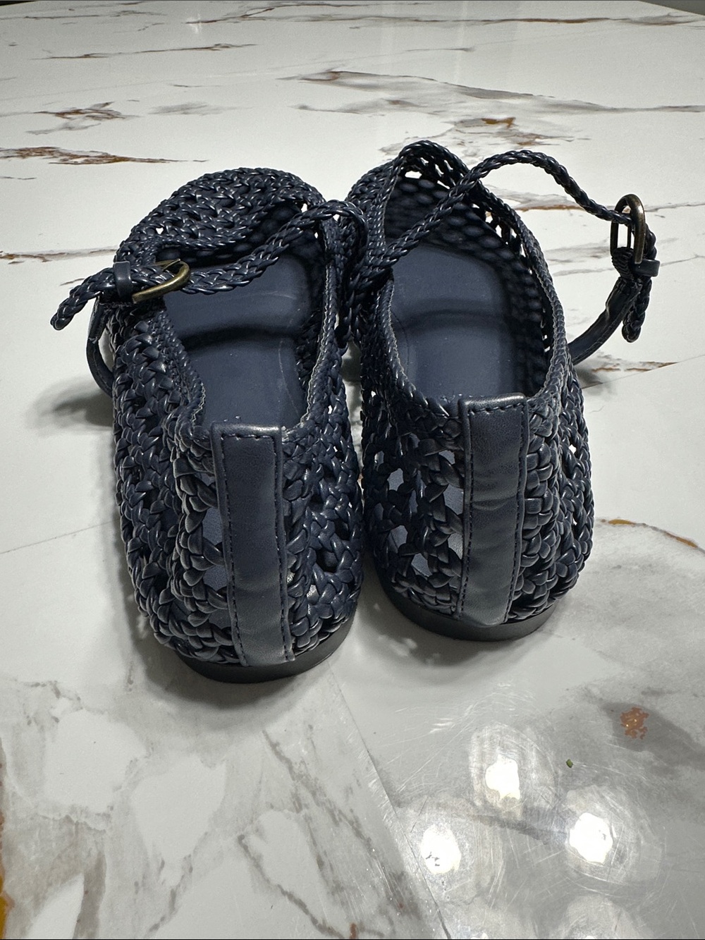 Woven Mary Jane Flats in Navy with Buckle Strap - Picture 4 of 9